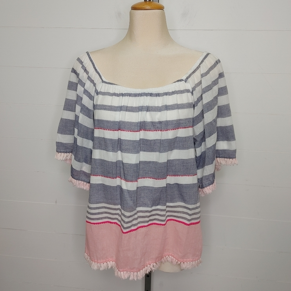Lula Soul Australia striped fringe off-shoulder top S